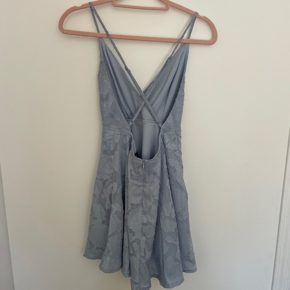 Lulus Days of Beauty Dress Dusty Blue S | Floral Open Back Skater - Picture 5 of 5